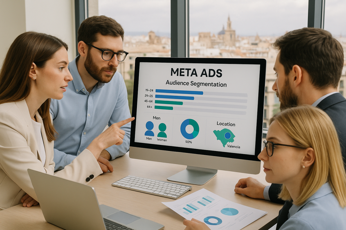 Equipo analizando la segmentación de audiencias en Meta Ads para captar leads en Valencia