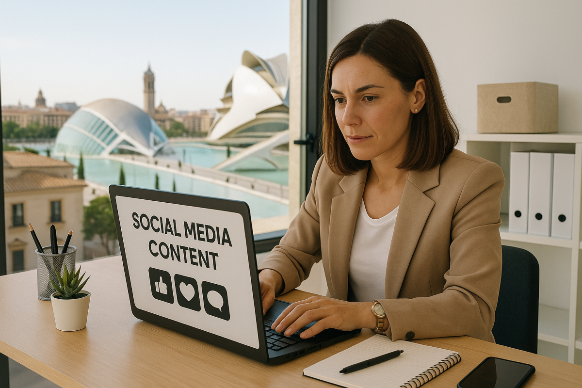 Autónomo planificando contenido para redes sociales en Valencia