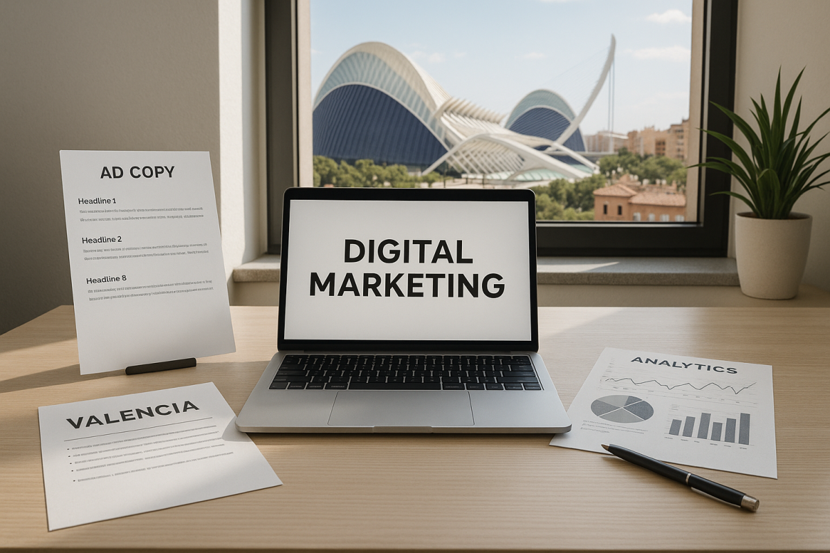 Equipo de marketing trabajando en textos de anuncios para empresas de Valencia