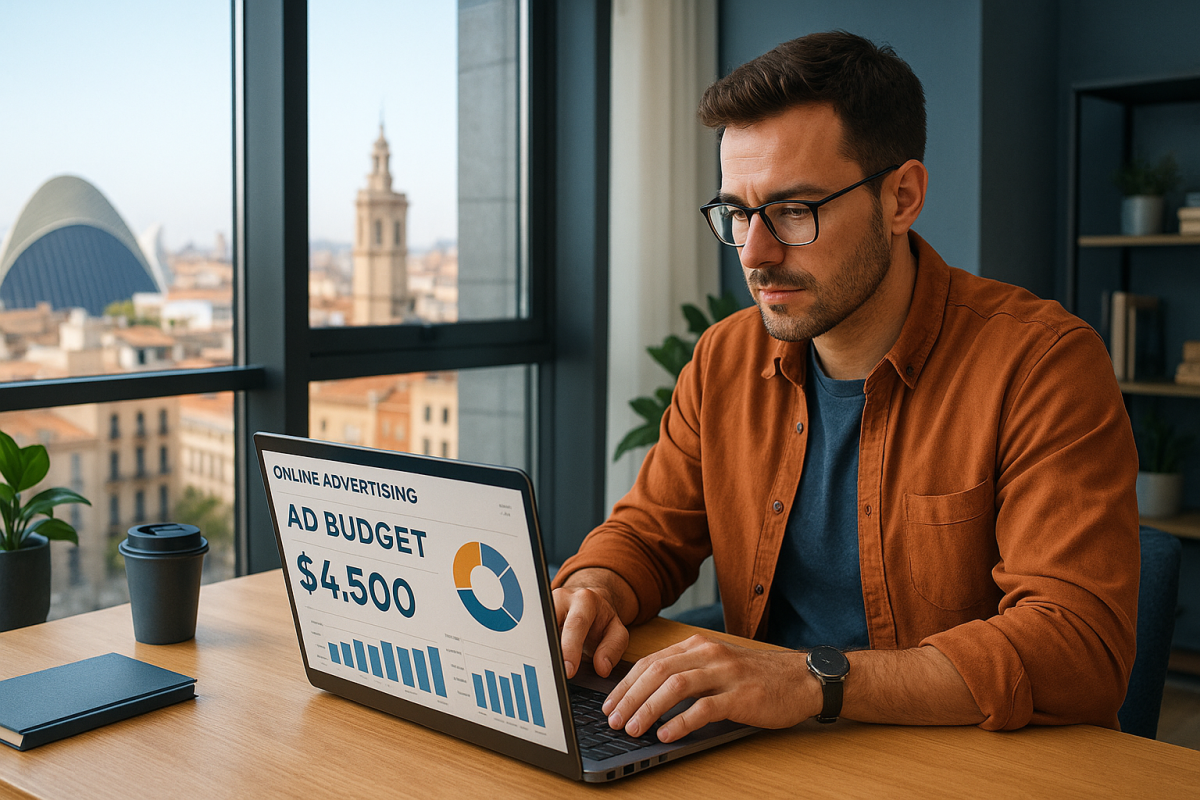 Empresario de Valencia revisando cuánto invertir en publicidad online para su pyme
